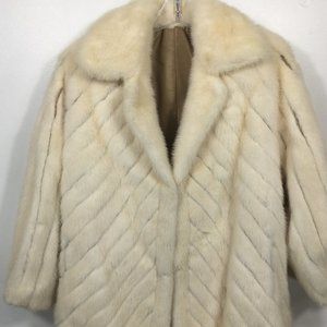 Cool MINK white fur jacket REVERSIBLE to tan LEATHER Women's Medium coat 485